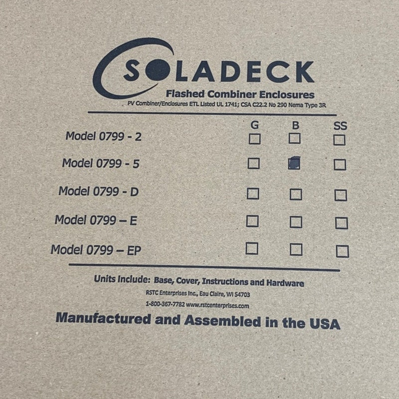 New Soladeck Flashed Solar PV Combiner Enclosure Model 799-D Black