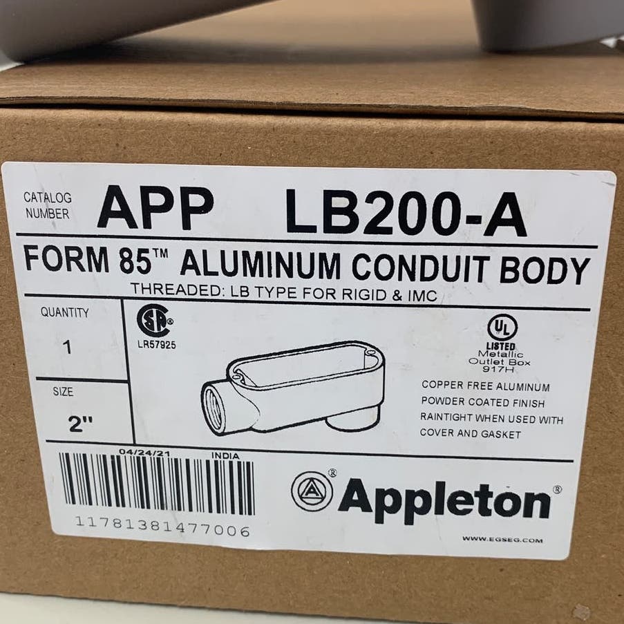 New Appleton Form 85 Aluminum Conduit Body Type LB200-A 2" Threaded For Rigid
