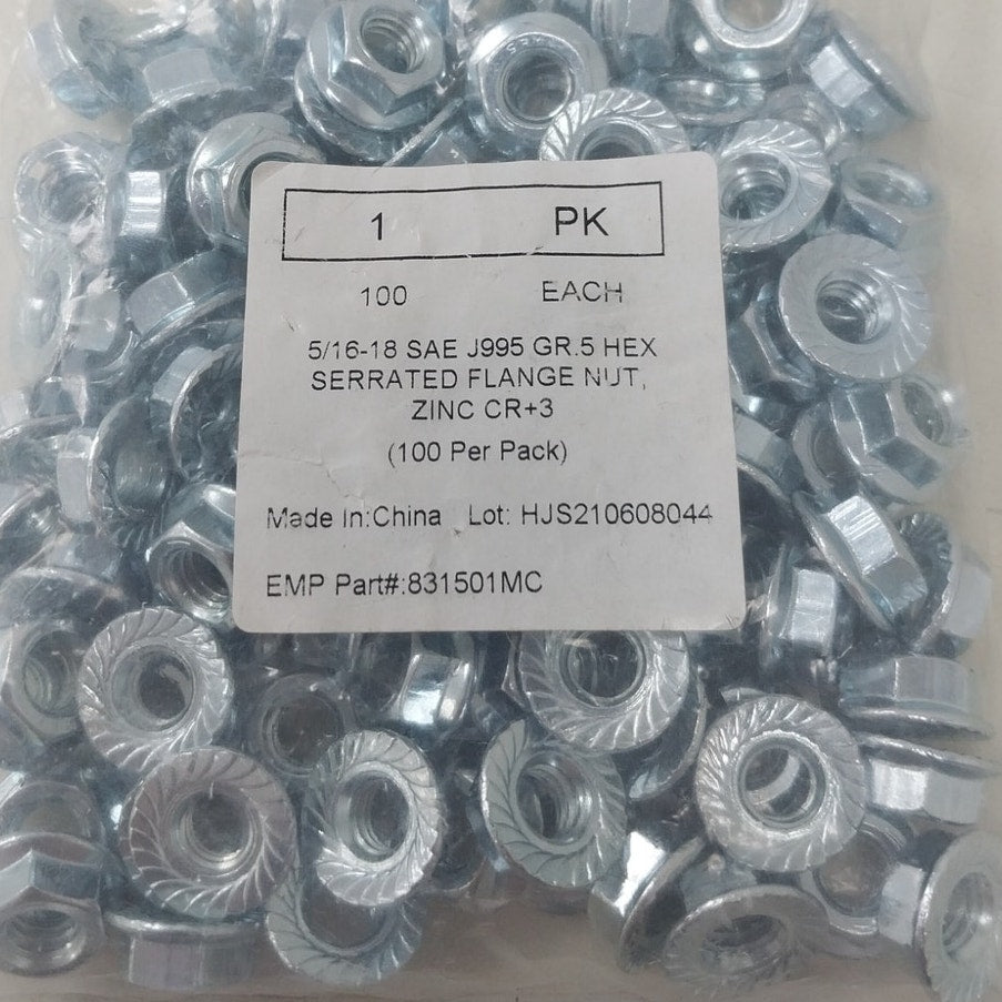 100 New 5/16-18 SAE J995 GR.5 Hex Serrated Flange Nuts Zinc CR+3