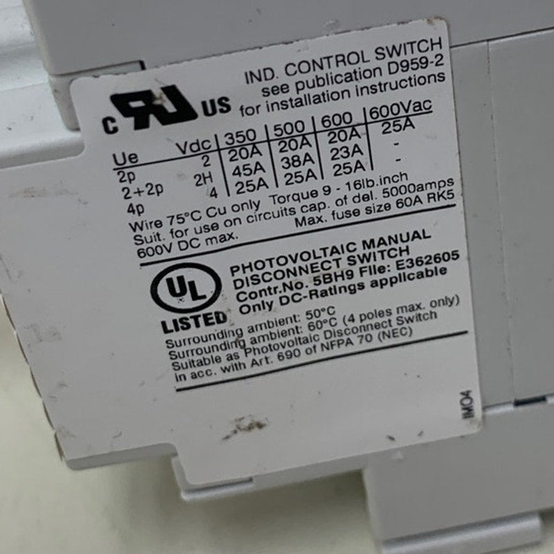 New IMO SI25-BMDC64R-2+X/95K Isolation PV Manual Disconnect IP20 Switch