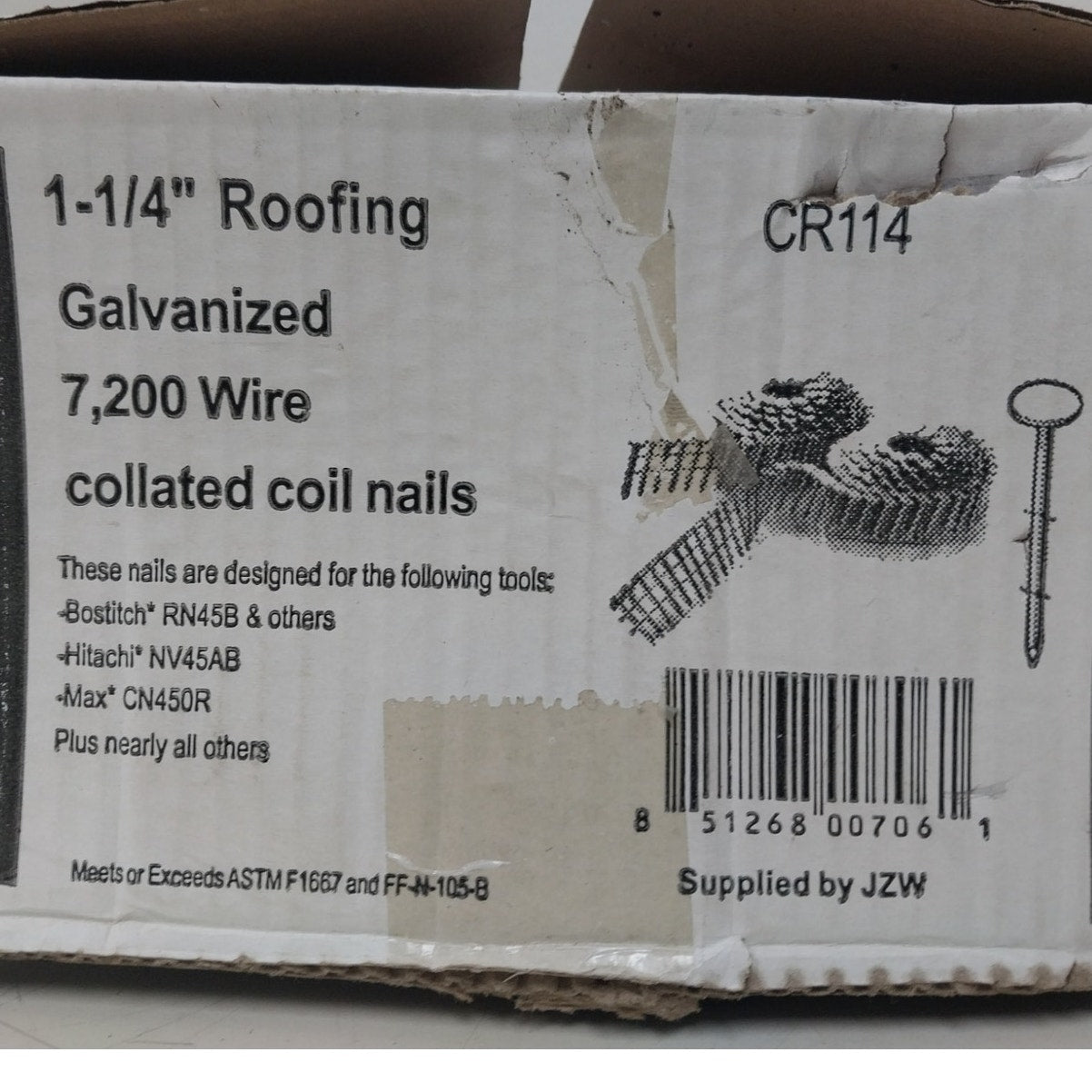 New ABC Supply Co Inc 1 1/4" Roofing Galvanized Wire Collated Coil Nails