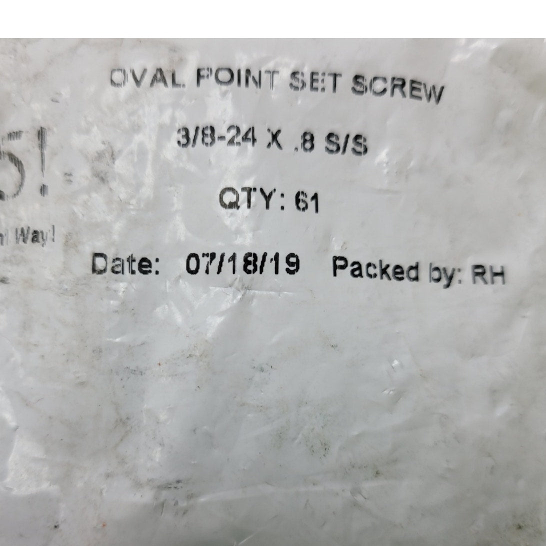 60 New Oval Point Set Screws S-5! The Right Way 3/8-24 X .8 S/S