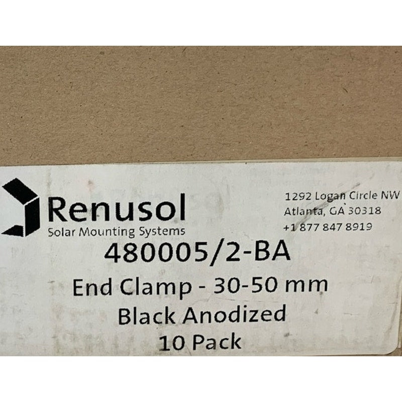 New In Box 10 piece Renusol 470005/2 Black Finish End Clamp 30-50mm Solar Mount