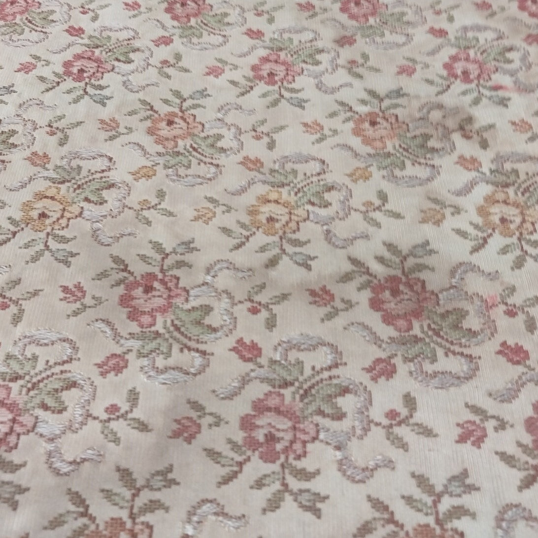 Vintage Floral Pink Rose Fabric Small Wooden Spindle Leg Bench