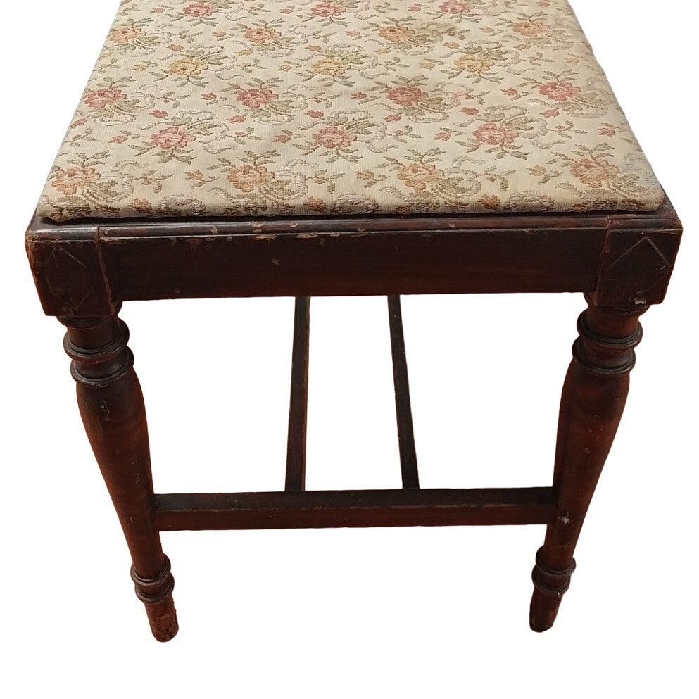 Vintage Floral Pink Rose Fabric Small Wooden Spindle Leg Bench