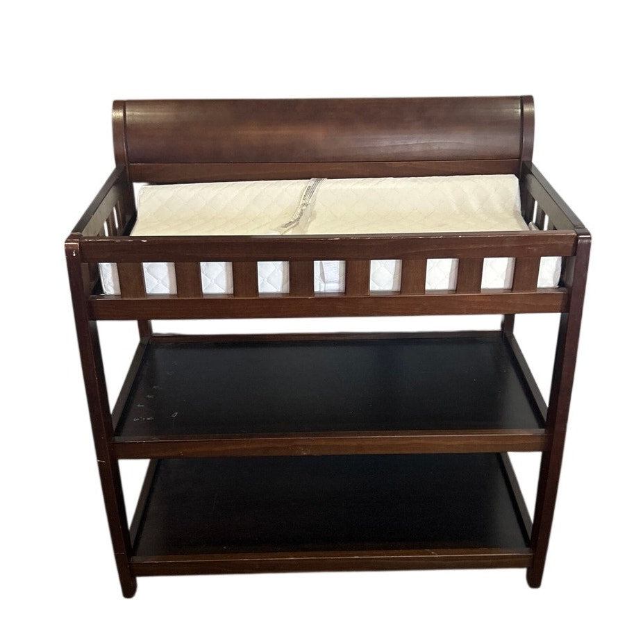 Wooden Baby Changing Table with 2 Storage Shelves & Pad – Espresso / Dark Walnut (EUC)