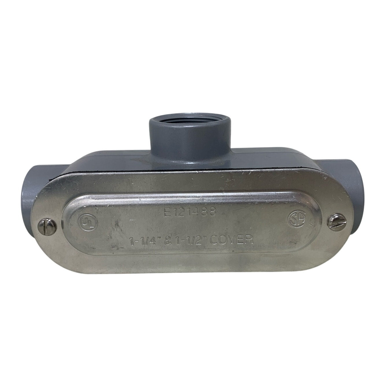New Eaton Open Box E121488 1.25" Aluminum T Conduit Body With Cover & Gasket