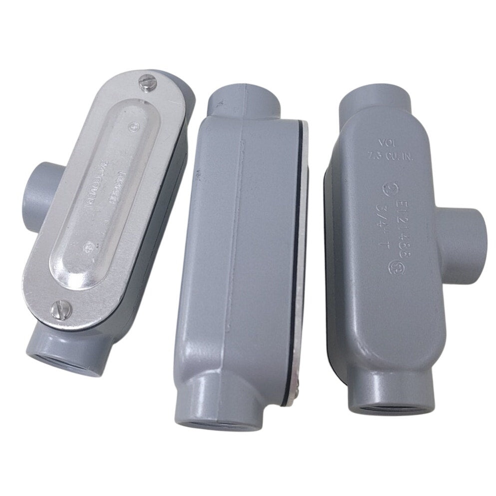 3 New Emerson Industrial 3/4" E121488 T-Type Aluminum Conduit Bodies W Covers