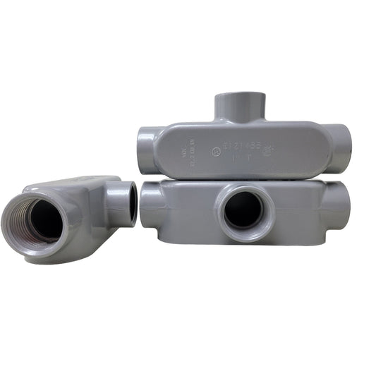3 New Emerson Industrial 1" TC-100 T-Type Aluminum Threaded Conduit Bodies