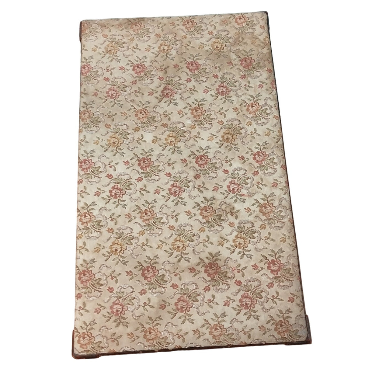 Vintage Floral Pink Rose Fabric Small Wooden Spindle Leg Bench