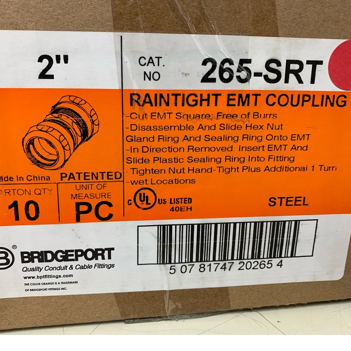 10 New Bridgeport 2" 265-SRT Raintight EMT Couplings In Original Box