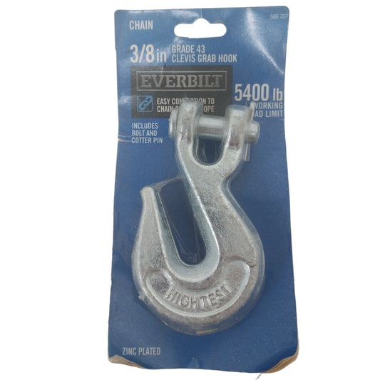 New Everbuilt 3/8" Grade 43 Zinc Plated Clevis Grab Hook Bolt and Cotter Pin