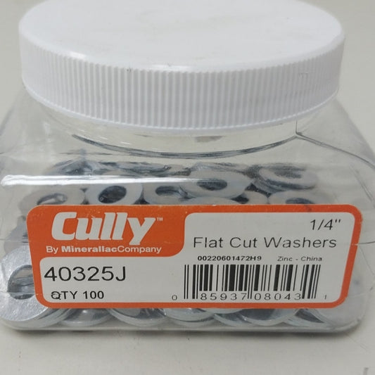 100 New Cully 40325J 1/4" Flat Cut Zinc Metal Washers - New In Package