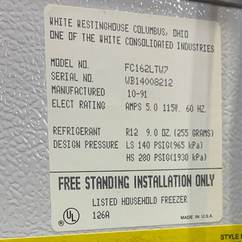 White-Westinghouse FC162LTW7 16 Cu Ft Chest Freezer 1991 — Local Pickup Affton MO