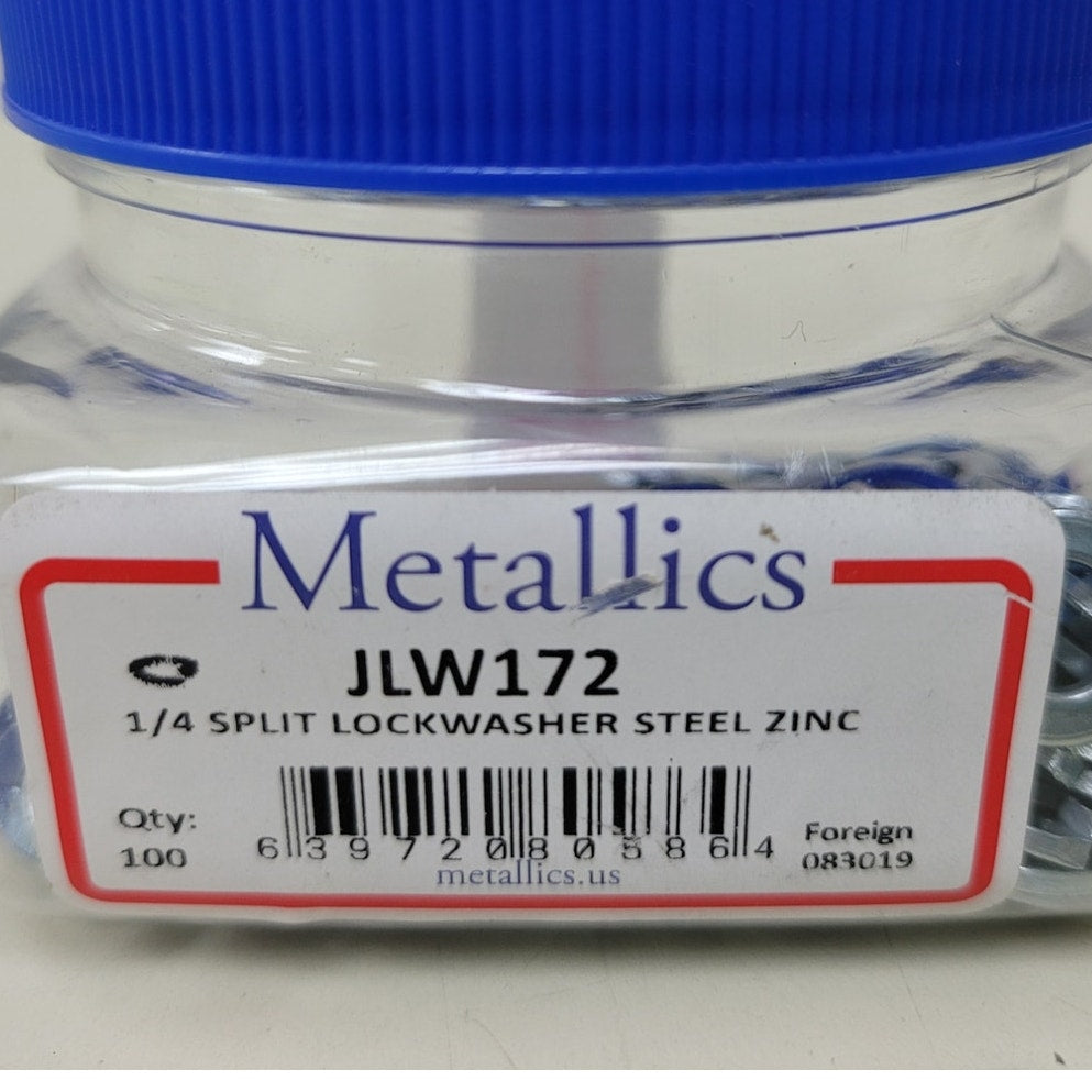 100 New Metallics JLW172 1/4 Split Steel Zinc Lockwashers Plastic Jar