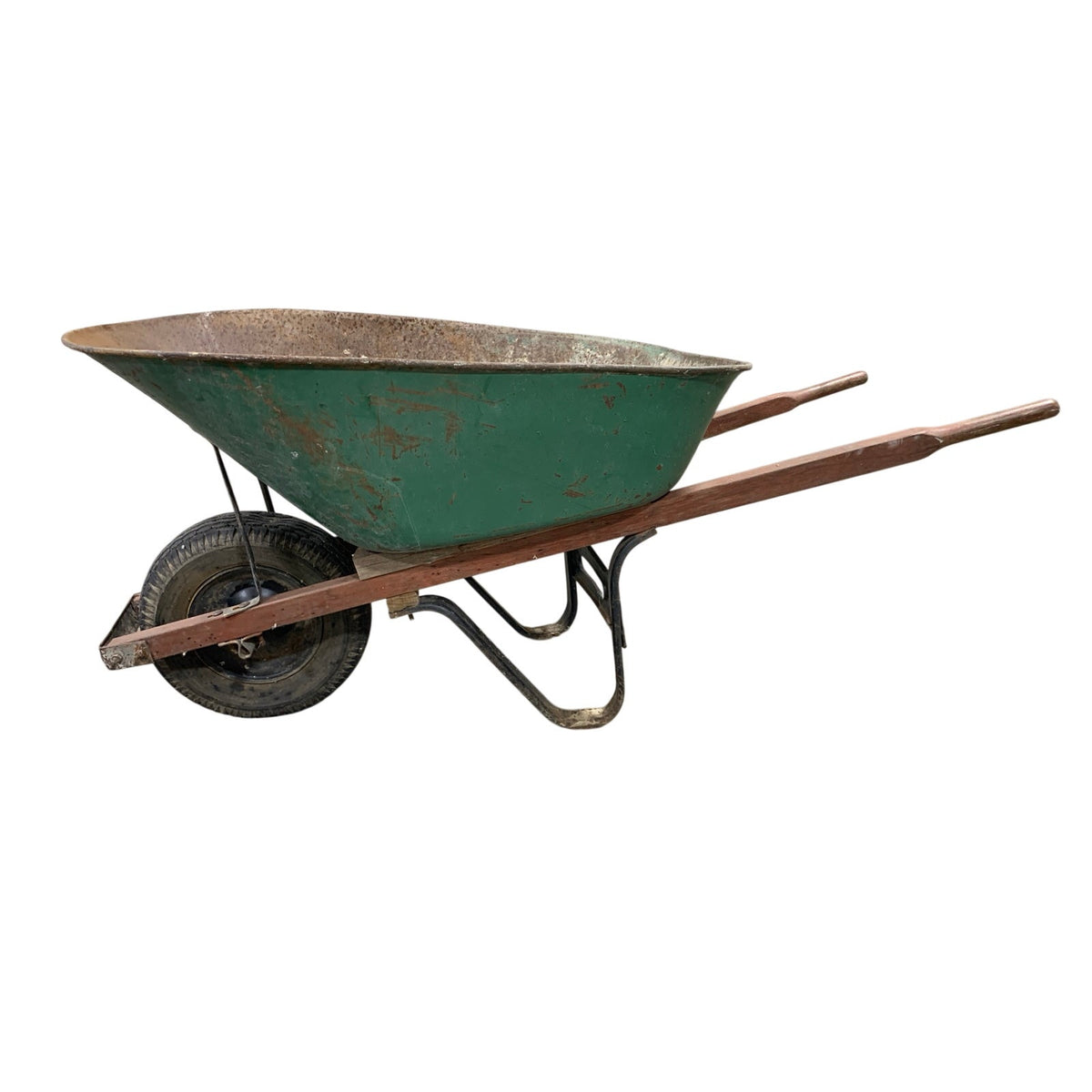 Green Metal Wheelbarrow with Wood Handles, Rustic Garden Project – Pickup