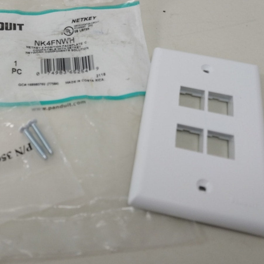 New Panduit Netkey NK4FNWH 4 Position White Plastic Faceplate