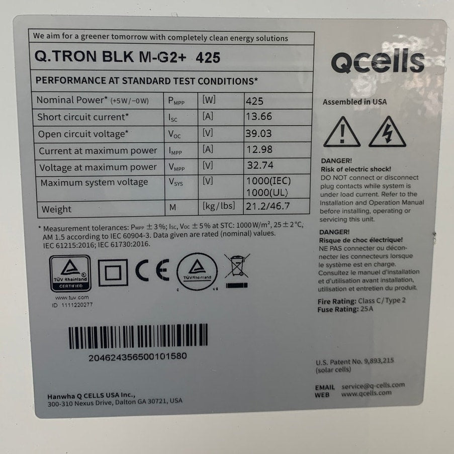 New LG Q Tron BLK M-G2+ 425W 108 Half Cut Q.Antum NEO Cells Solar Panel Module