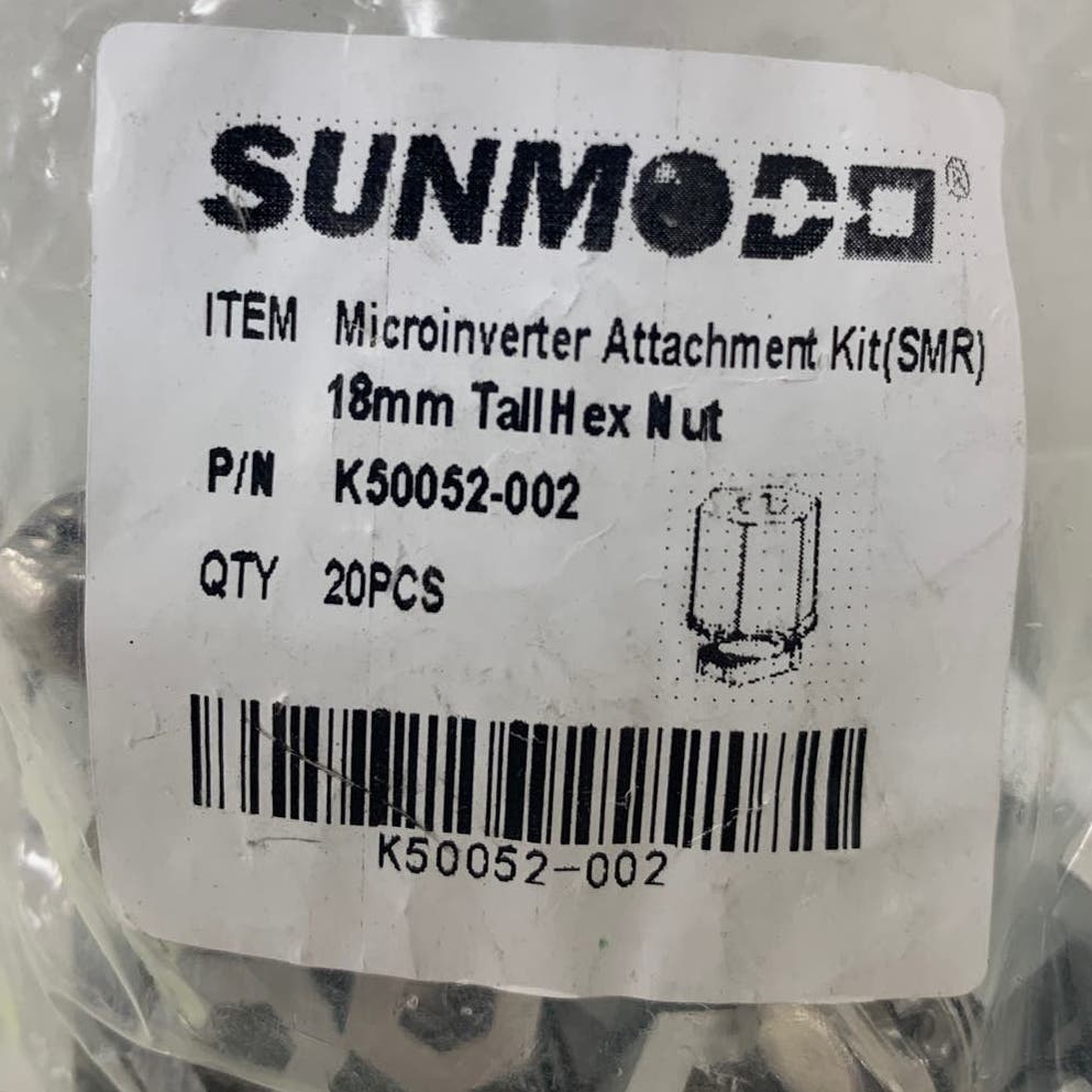 New 20 piece Sunmodo Microinverter Attachment Kit 18mm Tall Hex Nut K50052-002