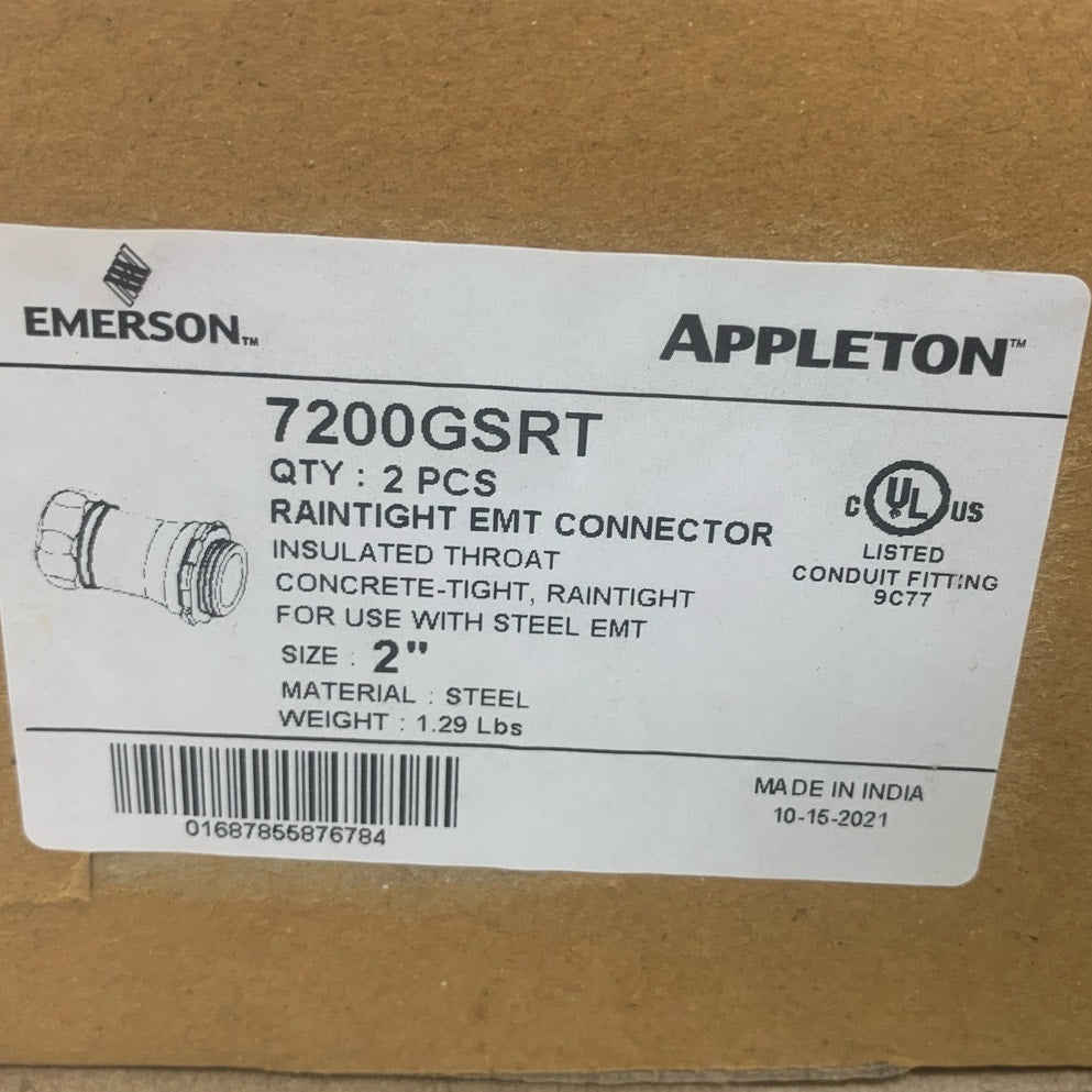 2 New in Box Appleton 7200GSRT 2" Raintight Steel EMG Insulated Throat Connector