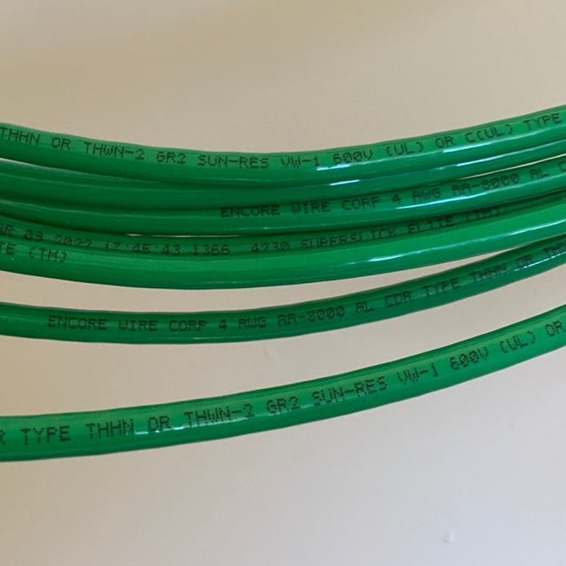 New Encore Wire Corp 40 Feet Green #4 AWG THHN Aluminum 600V Stranded Wire