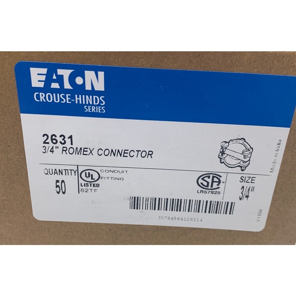 50 New Eaton 3/4" Metal Conduit Fitting Romex Connectors 2631 In Original Box