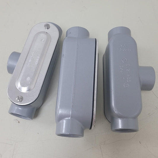 3 New Emerson Industrial 3/4" E121488 T-Type Aluminum Conduit Bodies W Covers