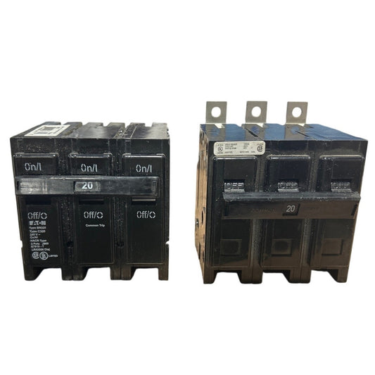 2 New Open Box Black Eaton Type BR320 20A 3 Pole Circuit Breakers