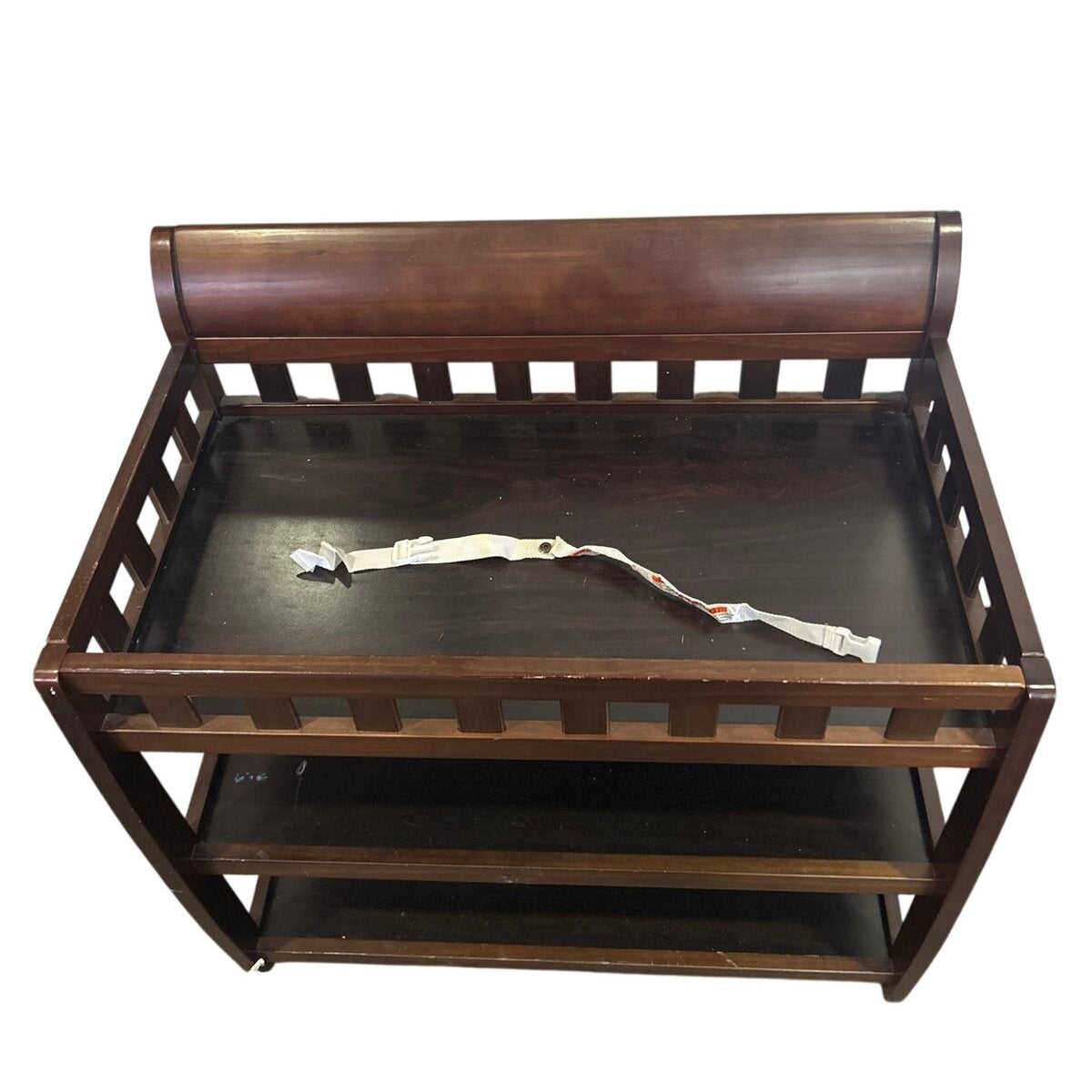 Wooden Baby Changing Table with 2 Storage Shelves & Pad – Espresso / Dark Walnut (EUC)