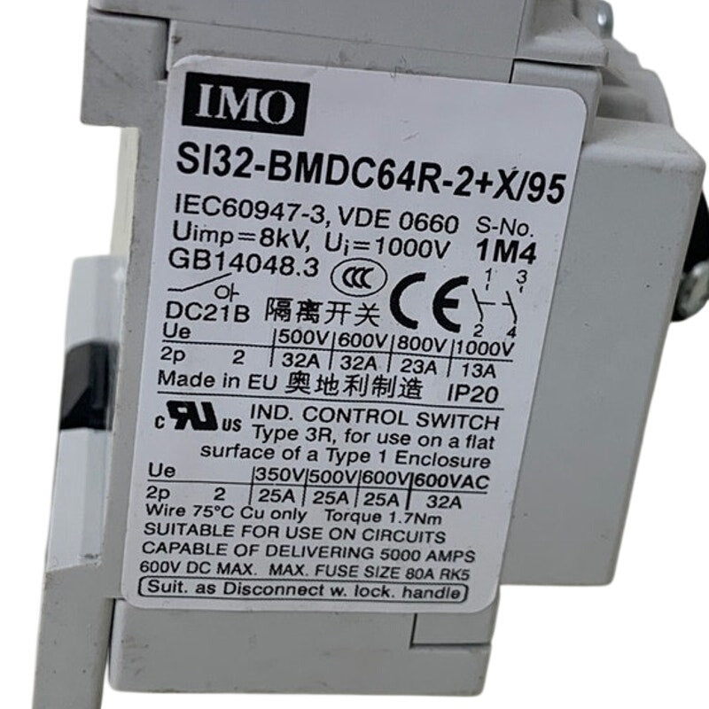 New IMO SI32-BMDC64R-2+X/95K Isolation PV Manual Disconnect Switch
