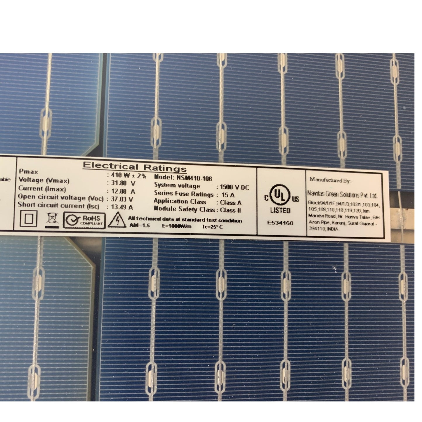 Used Navitas 410W Bifacial Black Mono PERC Half Cut Module 108 Cell Solar Panel