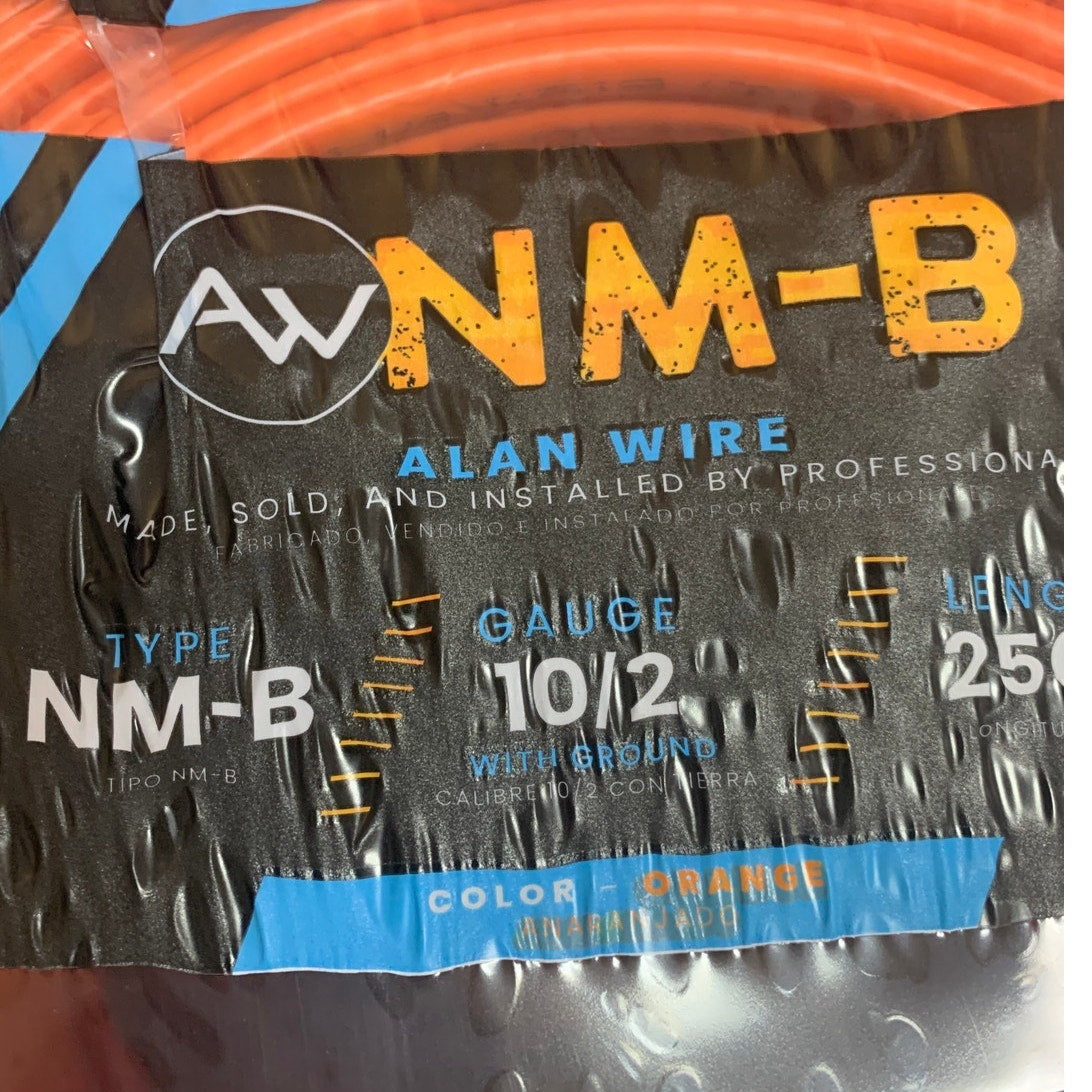 New 250ft Alan Wire NM-B Gauge 10/2 With Ground Orange Wire