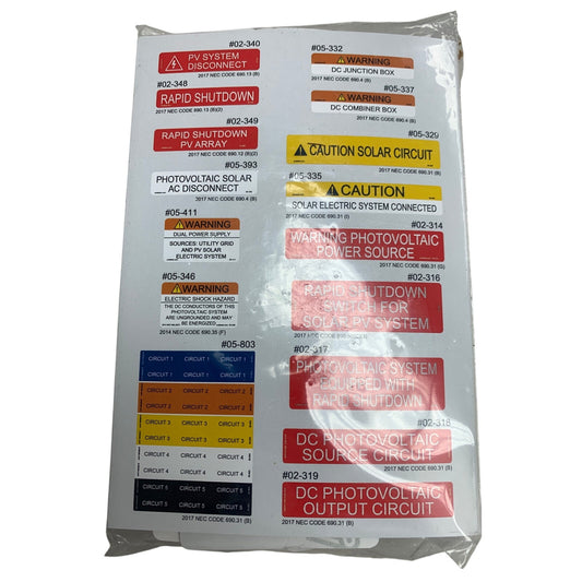 New In Package 55 Piece Ansi Assortment Pack 2017 NEC PV Solar Labels 05-5172weassd