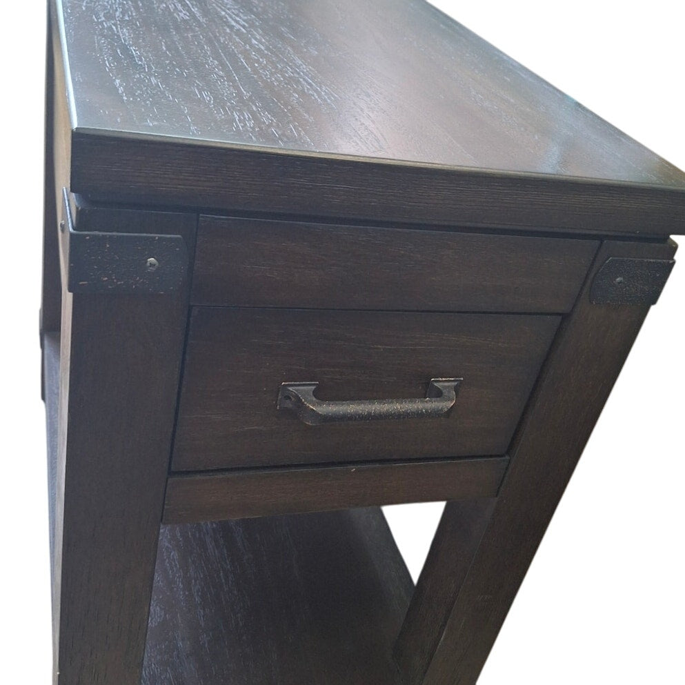 Craftsman Style Dark Solid Wood Side Table Rustic Hardware Dovetail Joint Drawer