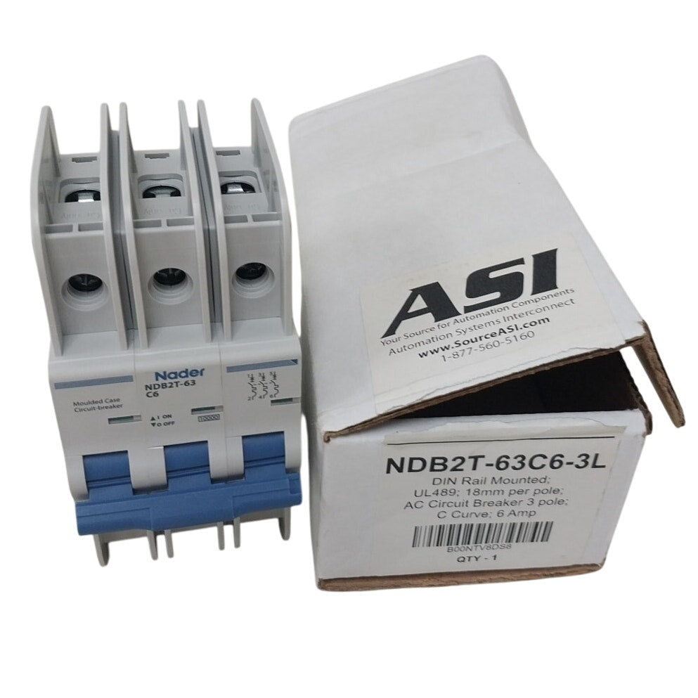 New Open Box ASI Nader NDB2T-63C6-3L 3 Pole Unit Moulded Case Circuit Breaker