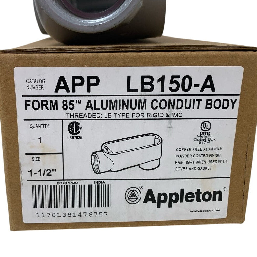New Appleton Form 85 Aluminum Conduit Body Type LB150-A 1.5" Threaded For Rigid
