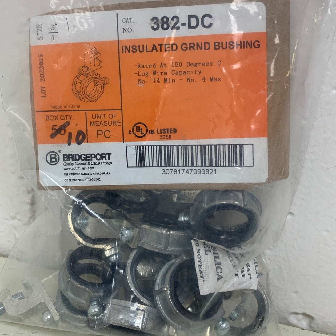 10 New Bridgeport 3/4" Insulated Ground Bushing 382-DC Connectors