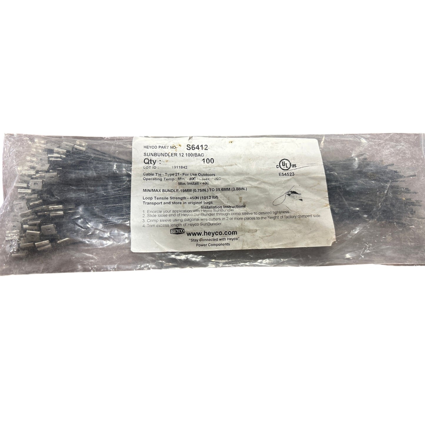 New 100ct Heyco S6412 Sunbundler 12 Black 12" Cable Ties Solar Panel Supplies