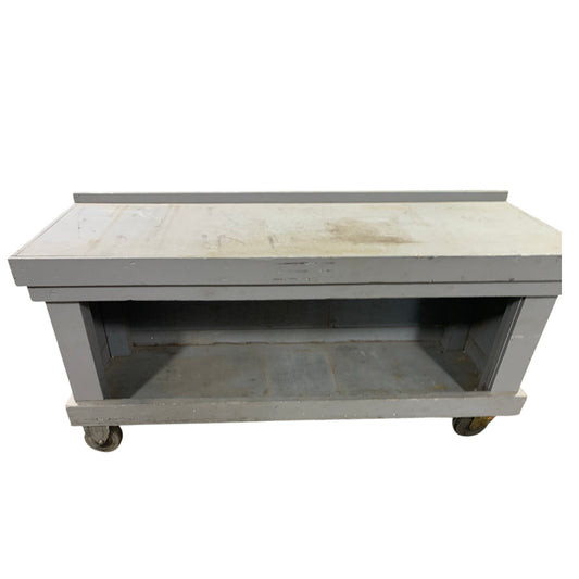 Vintage 72" Heavy-Duty Wood Rolling Work Cart — Industrial Shop Table