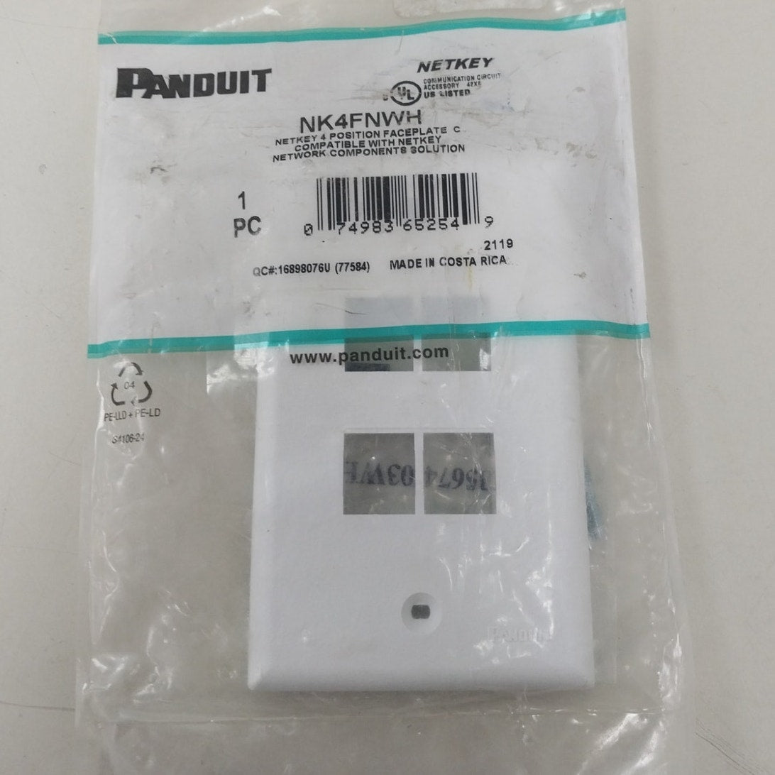 New Panduit Netkey NK4FNWH 4 Position White Plastic Faceplate
