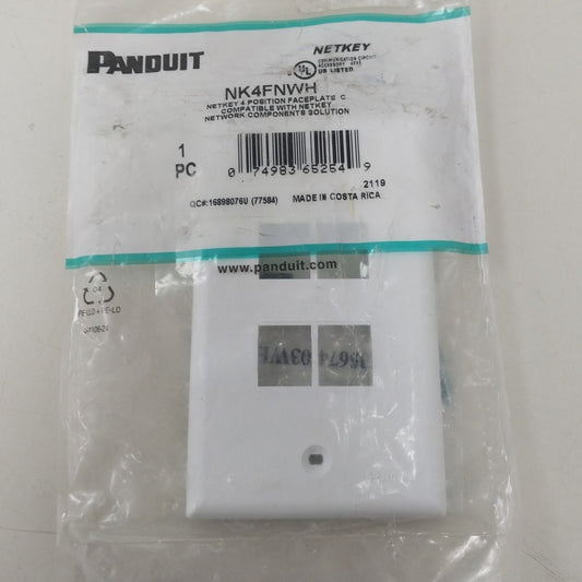 New Panduit Netkey NK4FNWH 4 Position White Plastic Faceplate