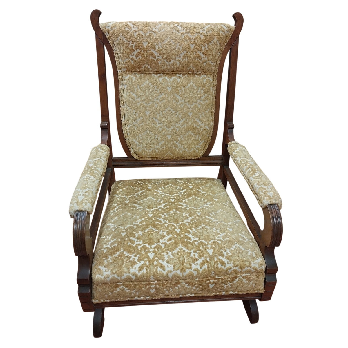 Vintage Gold Floral Print Fabric & Wood Glider / Rocking Chair