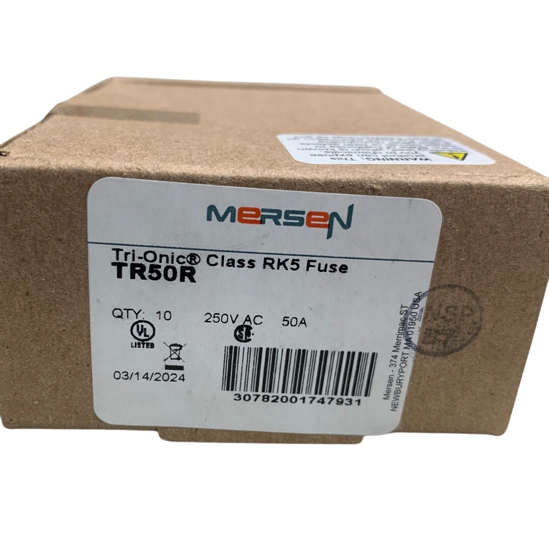 10 New In Box 50 Amp Mersen Tri-Onic Class RK5 Fuses TR50R 250V