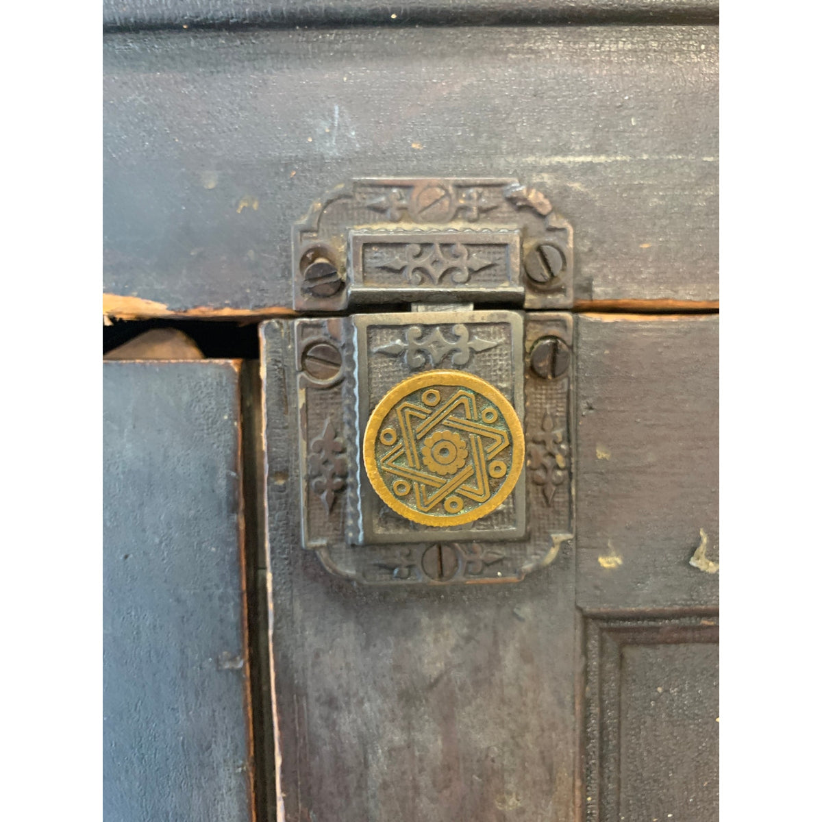 Antique Solid Wood Latching Cupboard – Rough-Hewn Rustic Farmhouse Cabinet