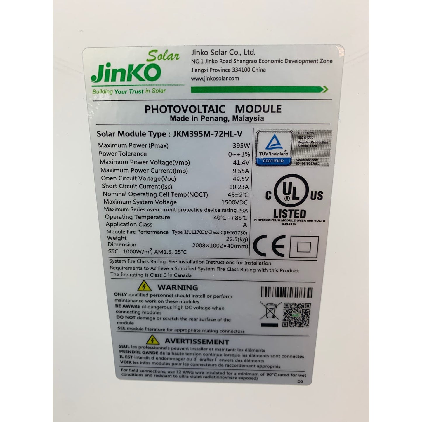 New Jinko Eagle G2 JKM395M-72HL-V 395W 144 HC Mono Perc Solar Panel Module