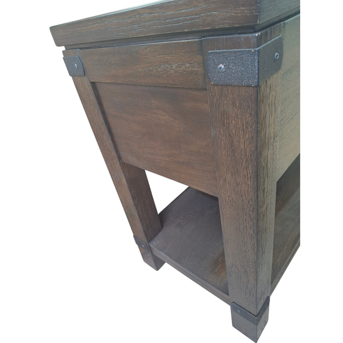 Craftsman Style Dark Solid Wood Side Table Rustic Hardware Dovetail Joint Drawer