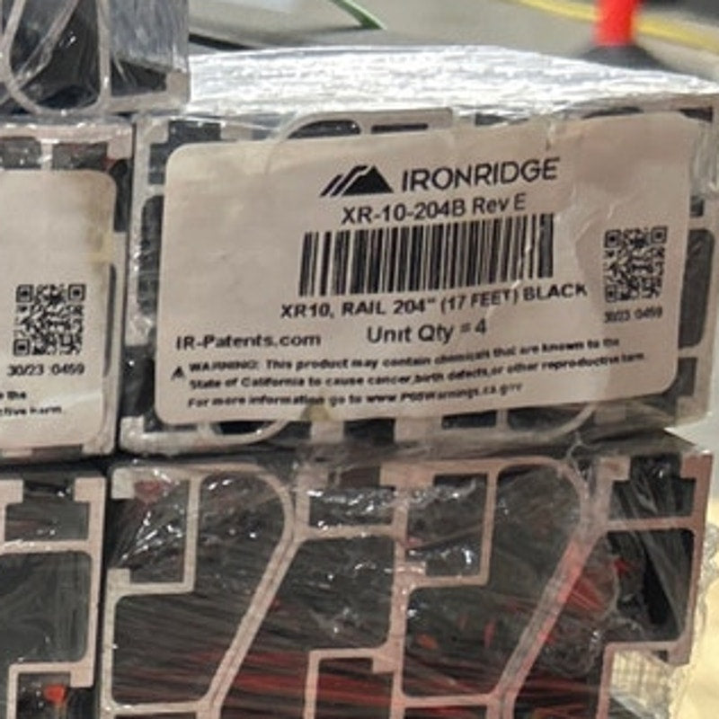 Ironridge XR-10-204B 204" Black Aluminum Solar Panel Mounting Rail — New