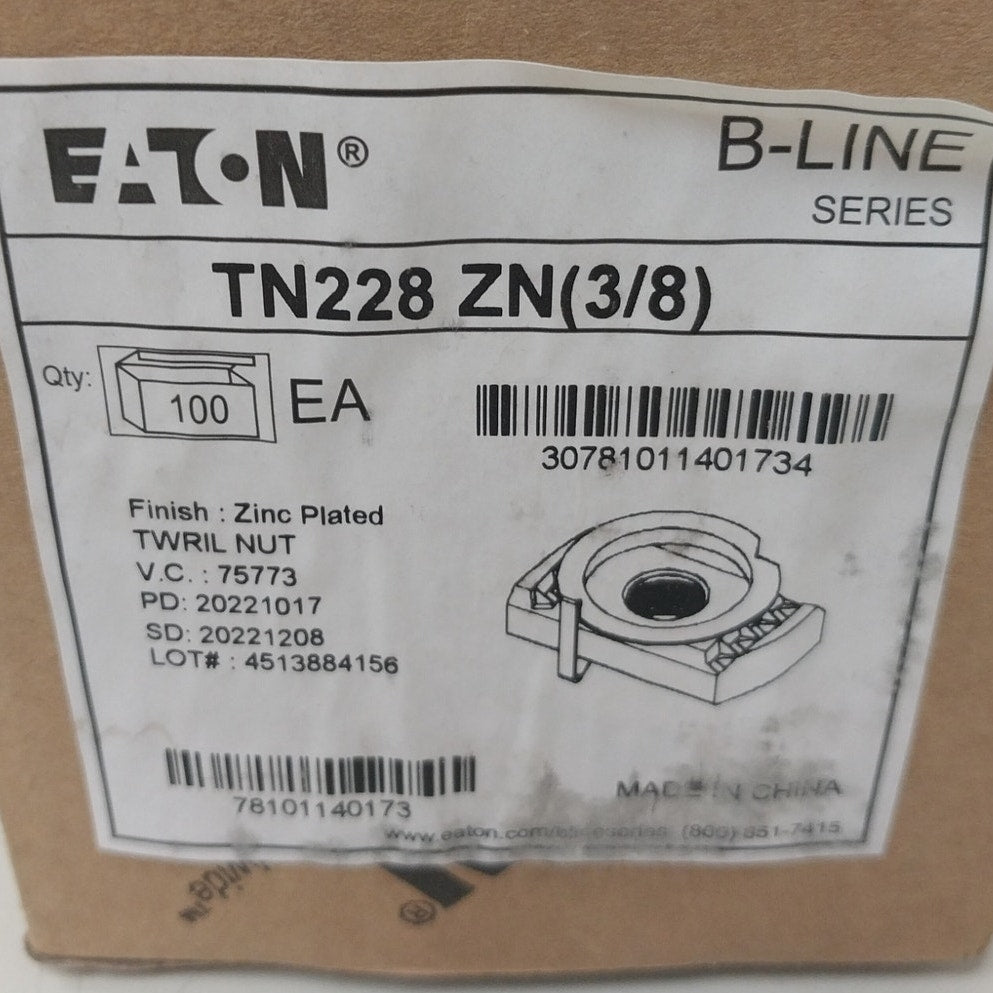 10 New Eaton TN228 ZN (3/8) Zinc Plated B-Line Series Twirl Nut