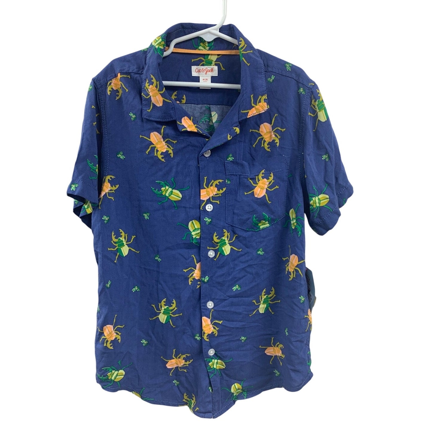 NWT New Cat & Jack Boys Large Short Sleeve Insect Bug 100% Rayon Button Shirt