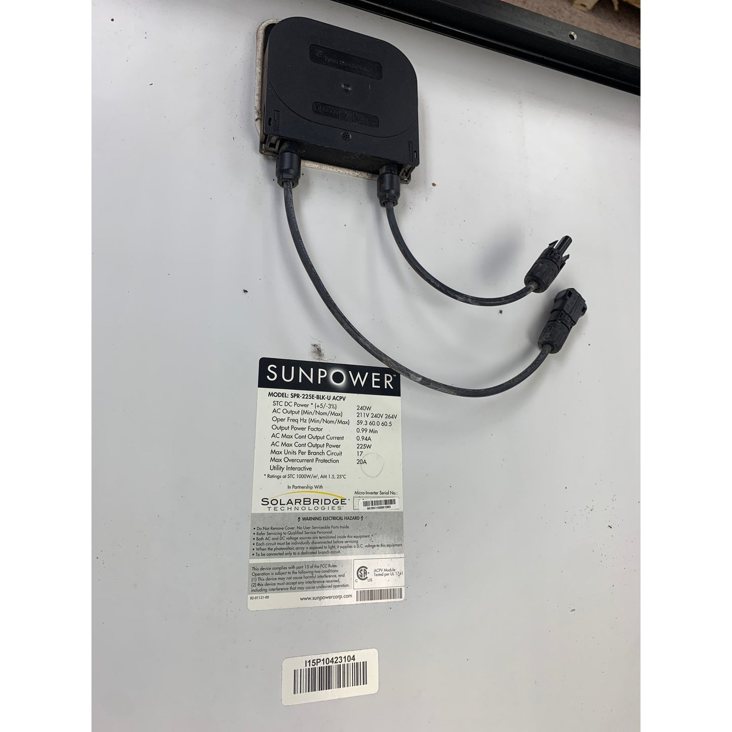 Used Sunpower SPR-225E-BLK-U-ACPV 240W Black Squares Solar Panel Module